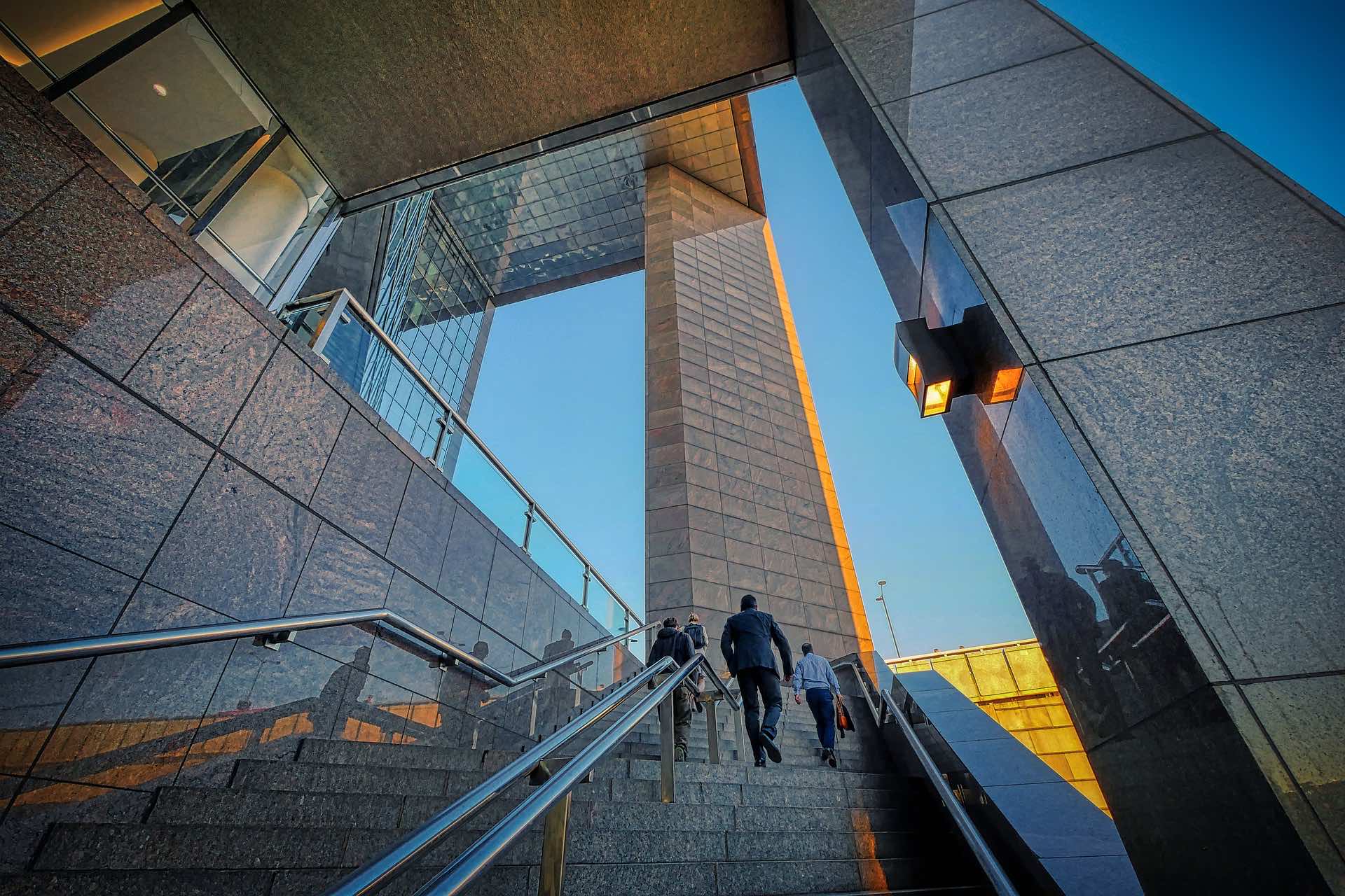 workers climbing stairs