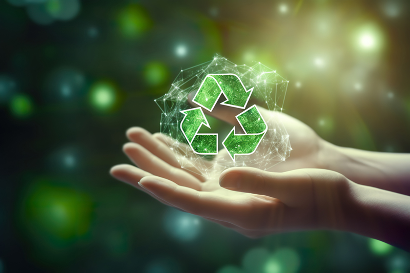 Sustainable Actions: Recycling Symbol in Human Hands