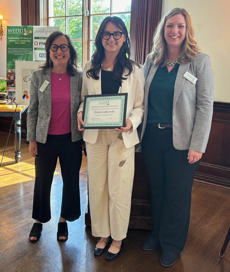  WEDLI member Michele Pincus, scholarship winner Emma Laskowski, and WEDLI VP Michelle McQueen
